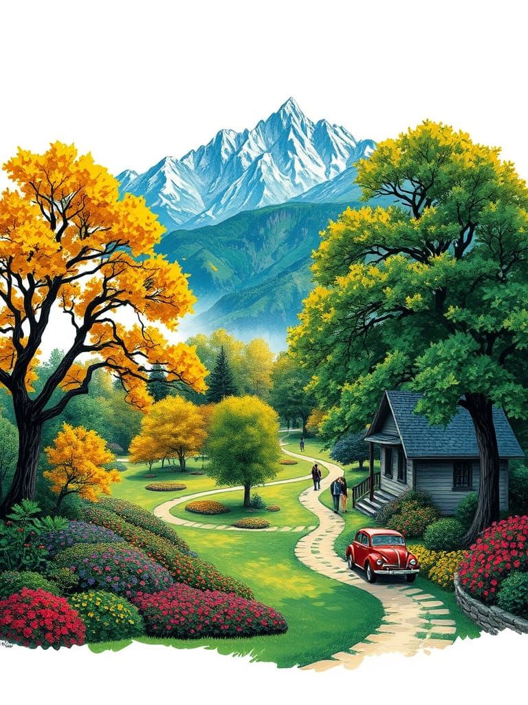 Post-Impressionist Dreamscapes with Vibrant Florals and Maje...