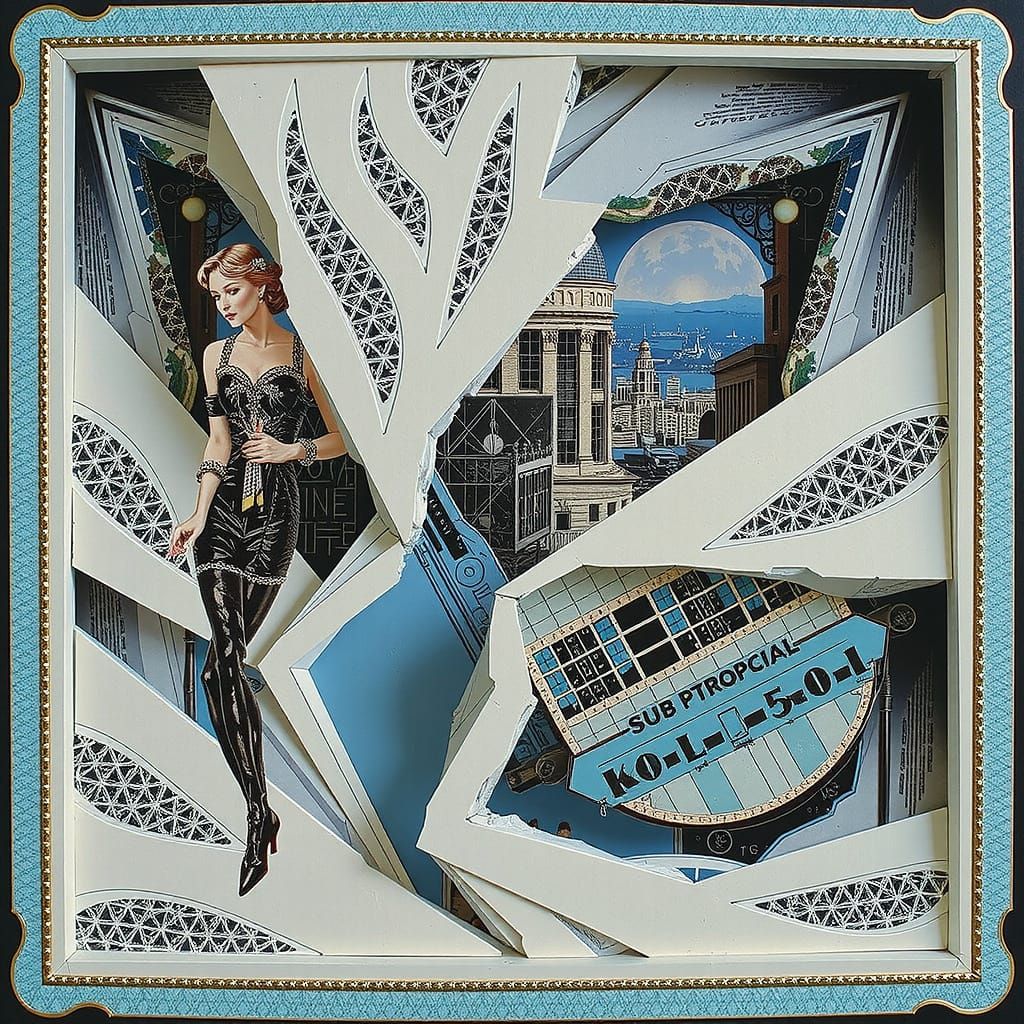 Art Deco Paper Art with Glitch and Op Art