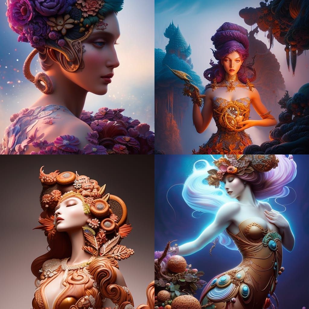 Goddess Merging into Gingerbread House, Fluid Acrylic Style