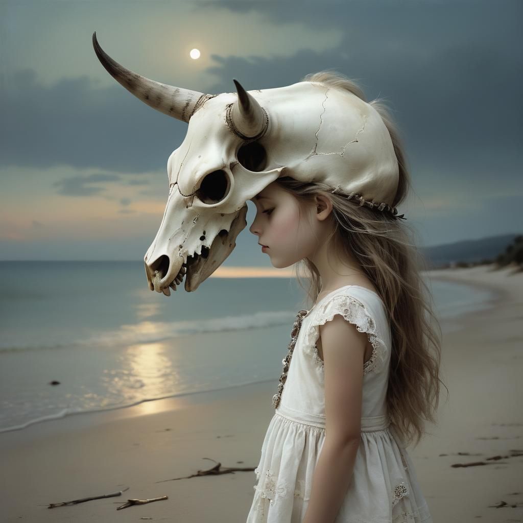 Surreal Cow Skull Beach Portrait