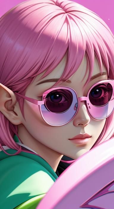 Anime Elf Baby Portrait with Pink Glowing Glasses