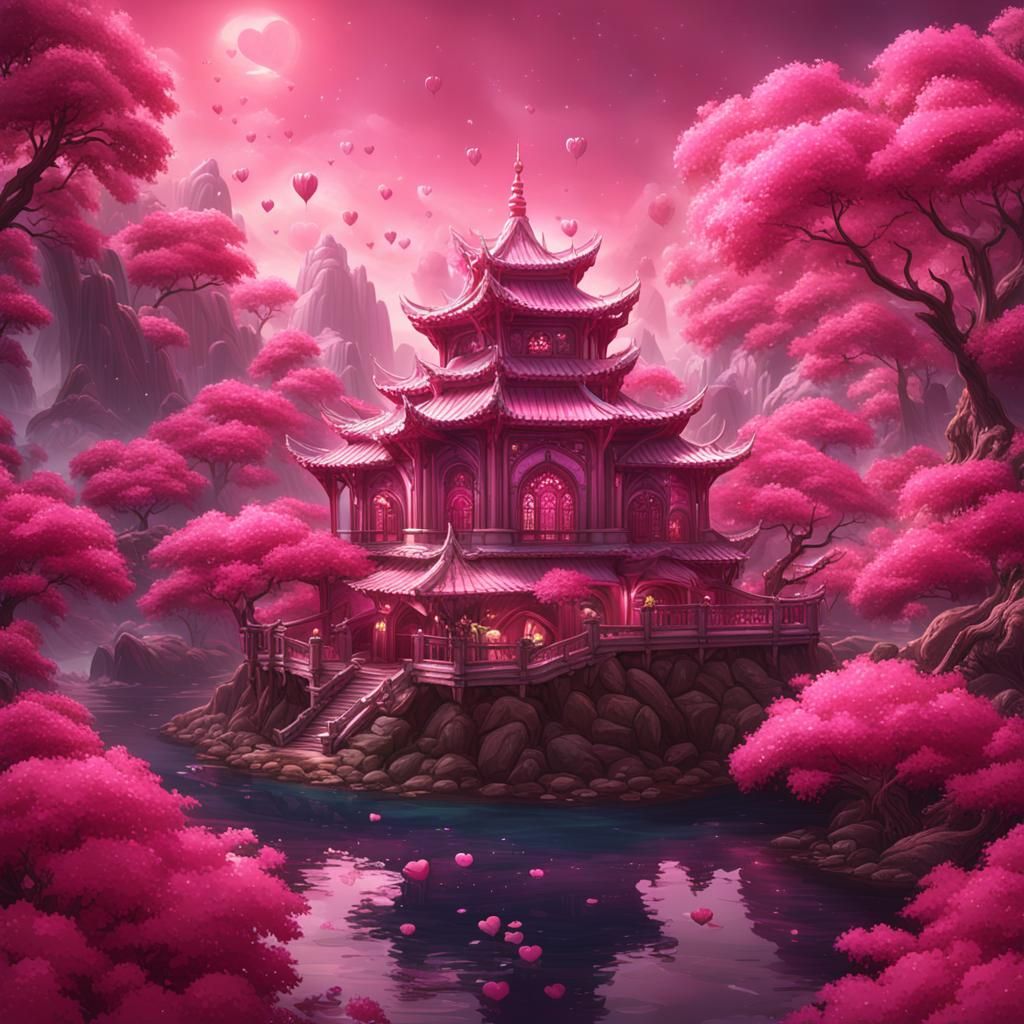 Pink Heart Dessert: Fantastical Digital Art