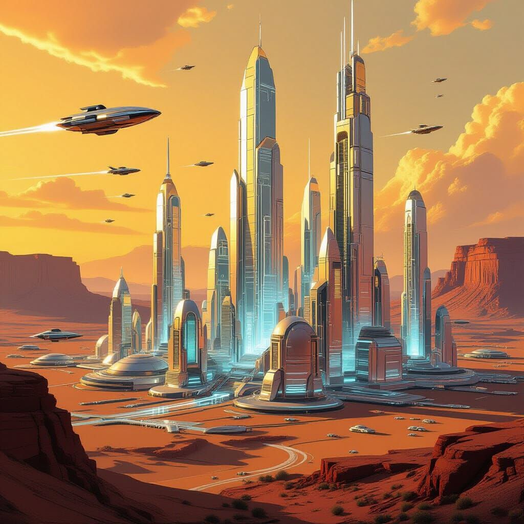 Futuristic Crystal Metropolis in Desert Canyon