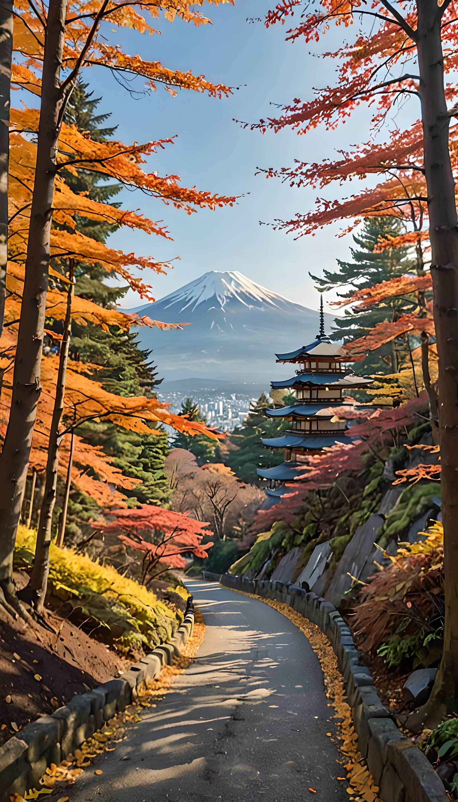 Mount Fuji in Autumn Landscape, Ukiyo-e Style