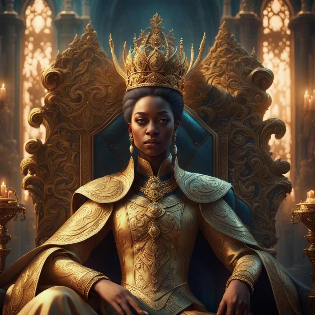 Majestic Queen on Throne in Fantasy Art Nouveau Style