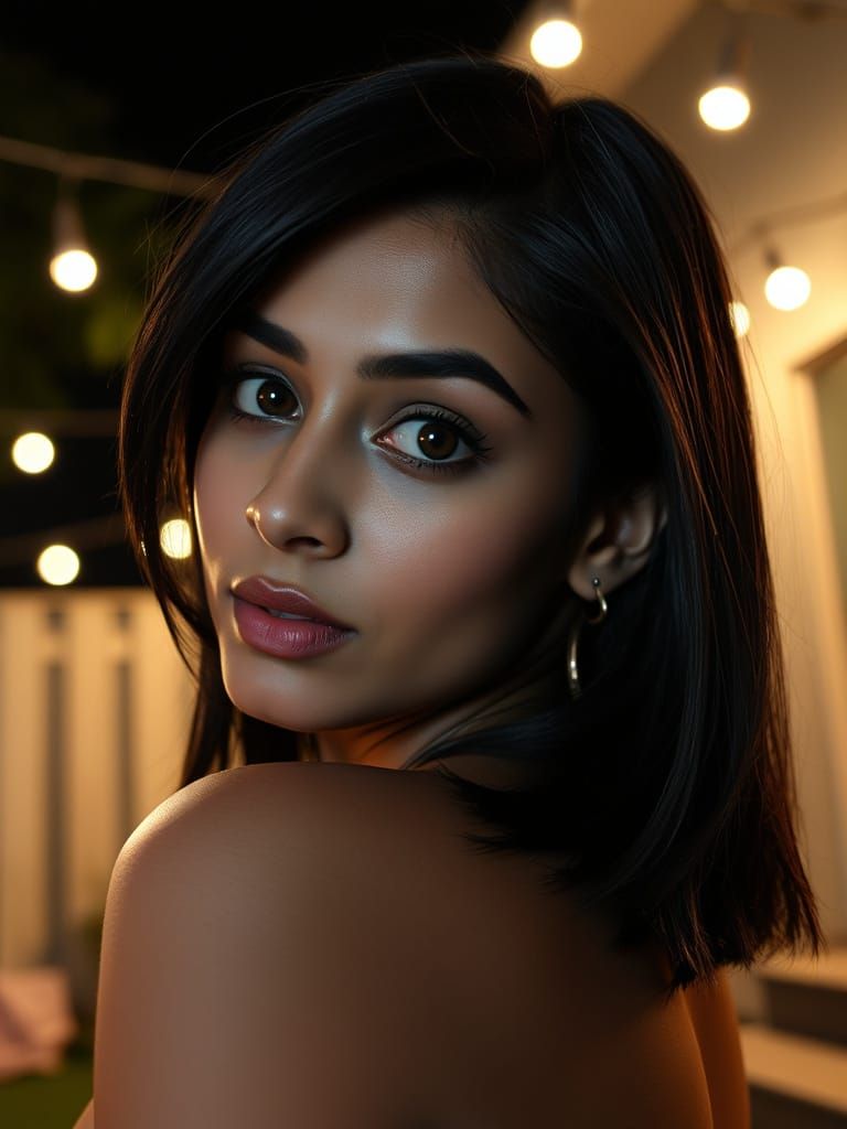 Pakistani Woman at Night in Backyard
