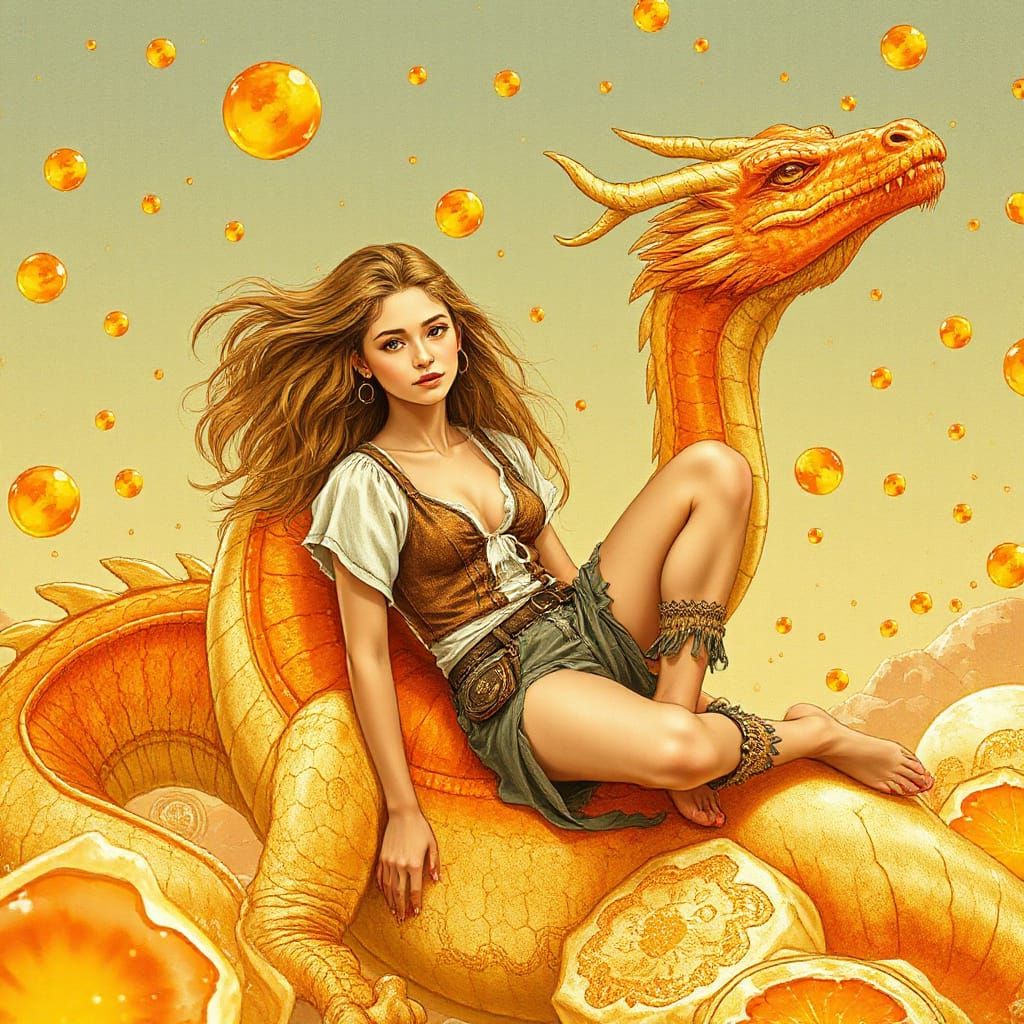 Woman on Gummy Dragon in Effervescent Sea