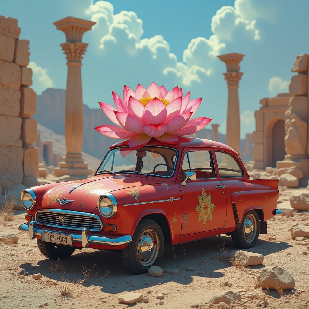 Lotus Blooms in Ancient Ruins: A Digital Art Nouveau Paintin...