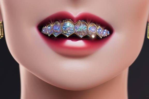 Elaborate Jeweled Vampire Teeth in Digital Art