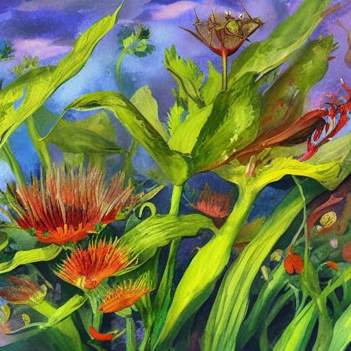 Vibrant Impressionist Masterpiece of a Venus Flytrap in Goua...
