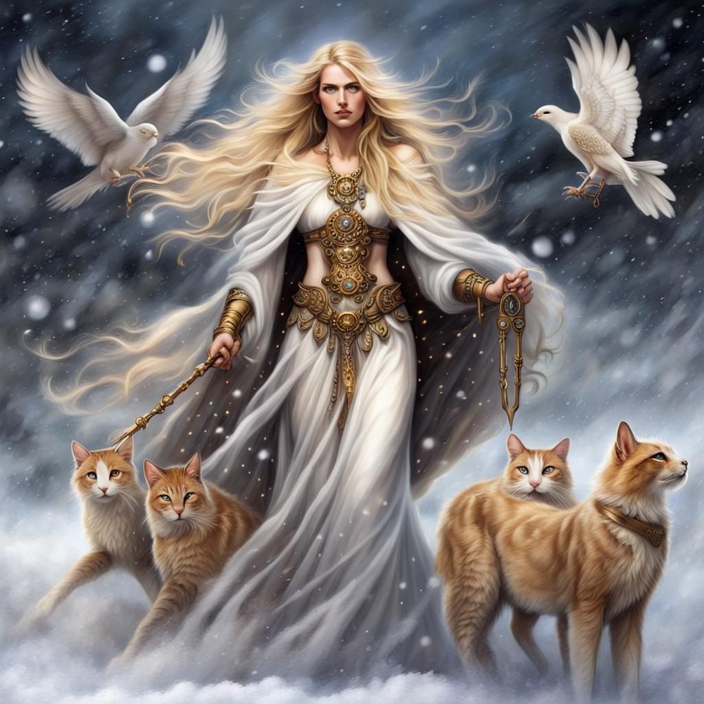 Goddess Freya Rides a Cat-Pulled Chariot