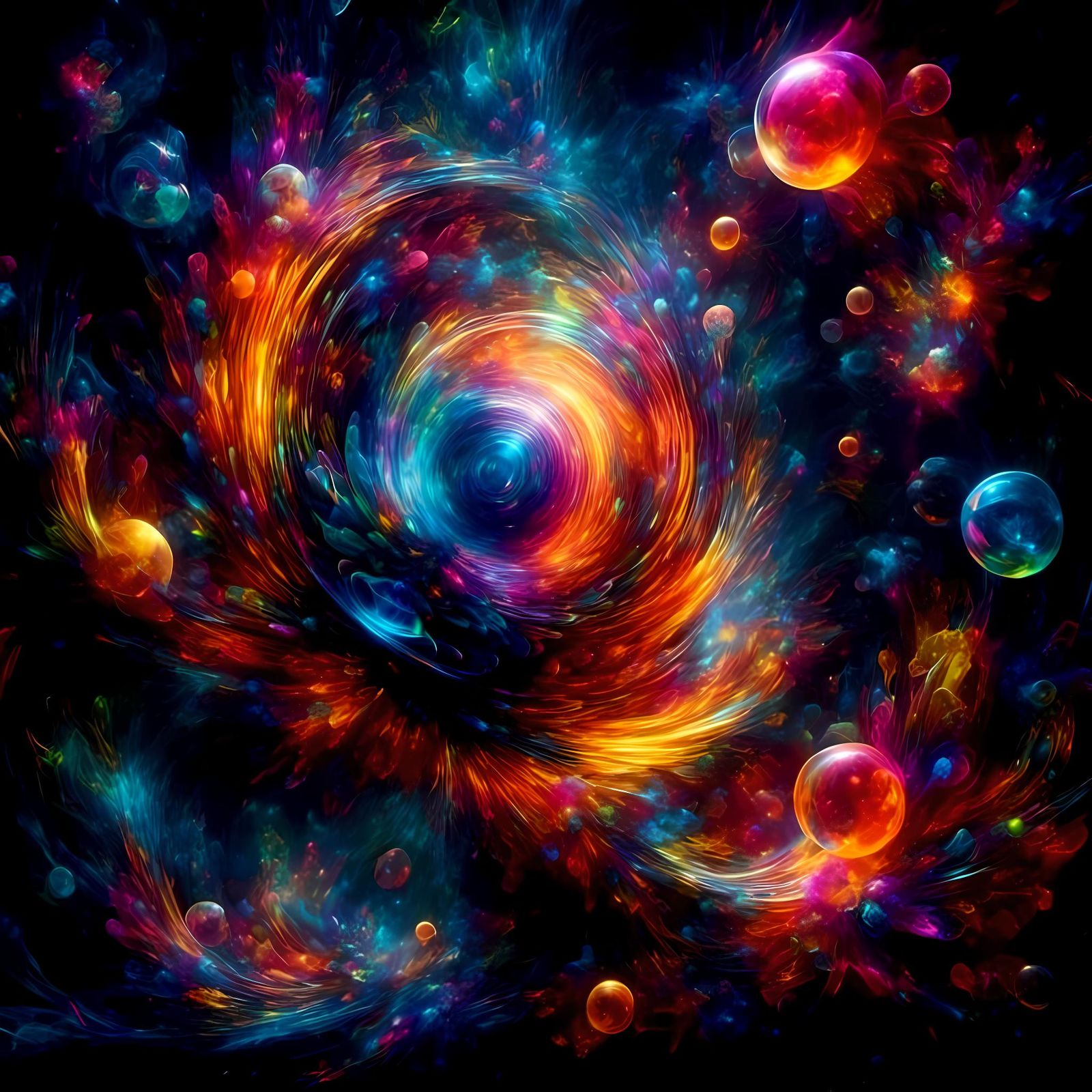 Abstract Iridescent Vortex with Geometric Shapes