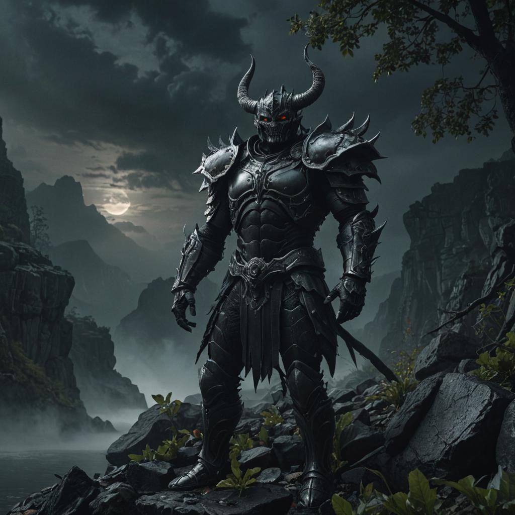 Demon King Overlooks Misty River at Night