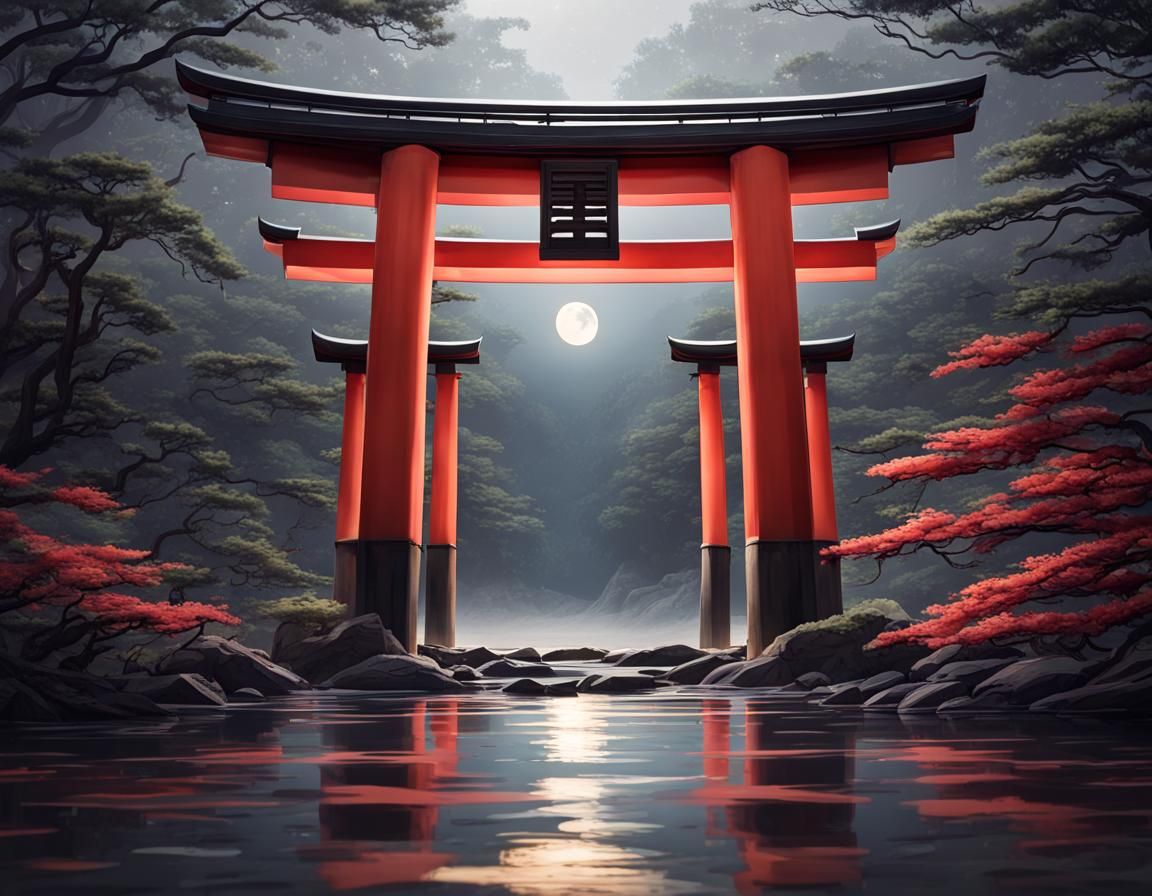 Torii Gate with Crescent Moon