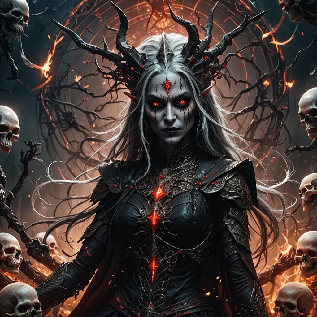 Fearsome Dark Elf Pythia with Victory Skulls