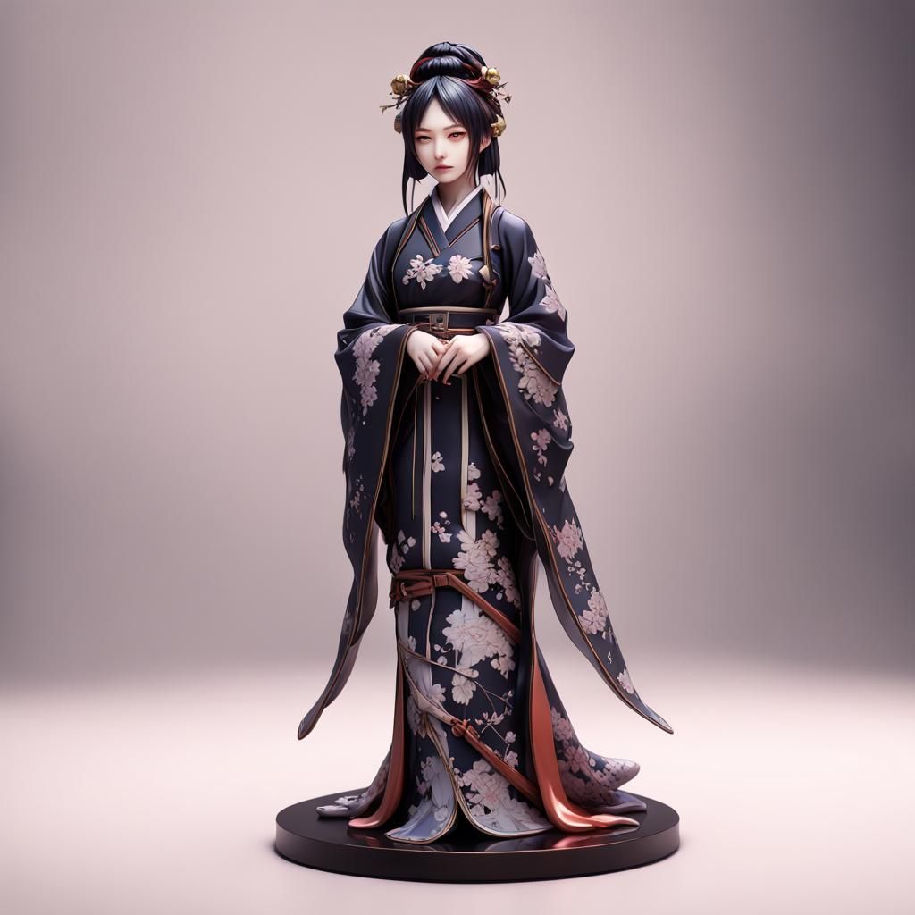 Enameled Glass Anime Figurine in Japanese Gothic Style