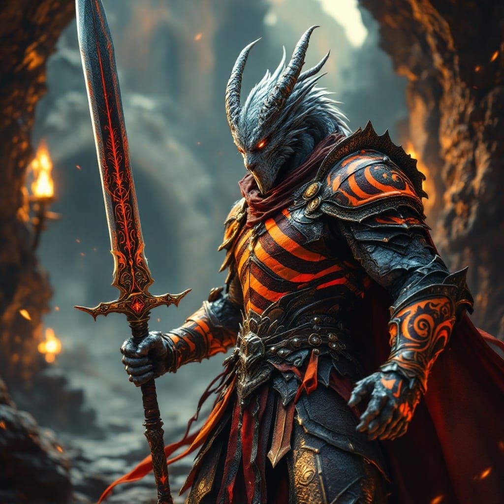 Rococo Paladin Dragonborn Warrior in Action