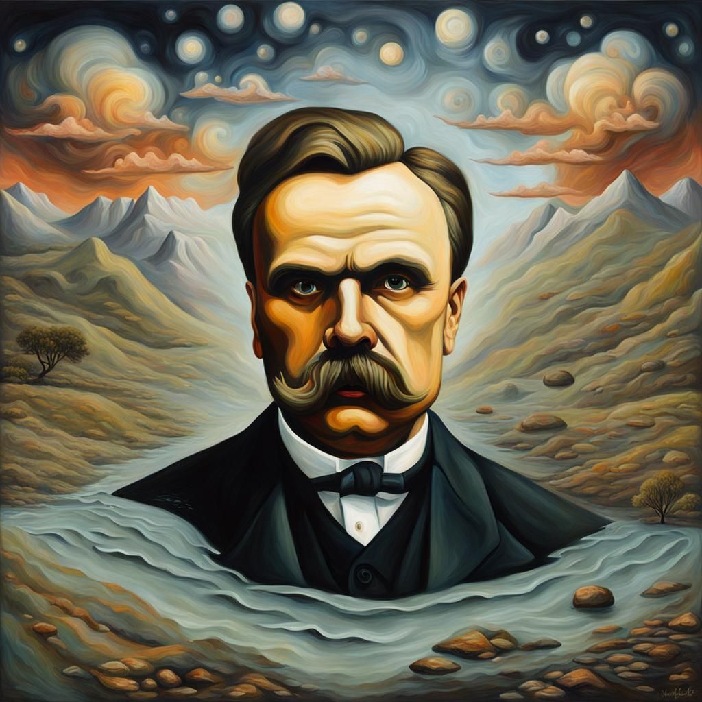 Surreal Portrait of Nietzsche in Melting Oil Paint