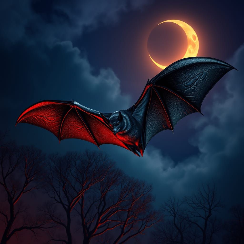 Dark Fantasy Vampire Bat in Flight