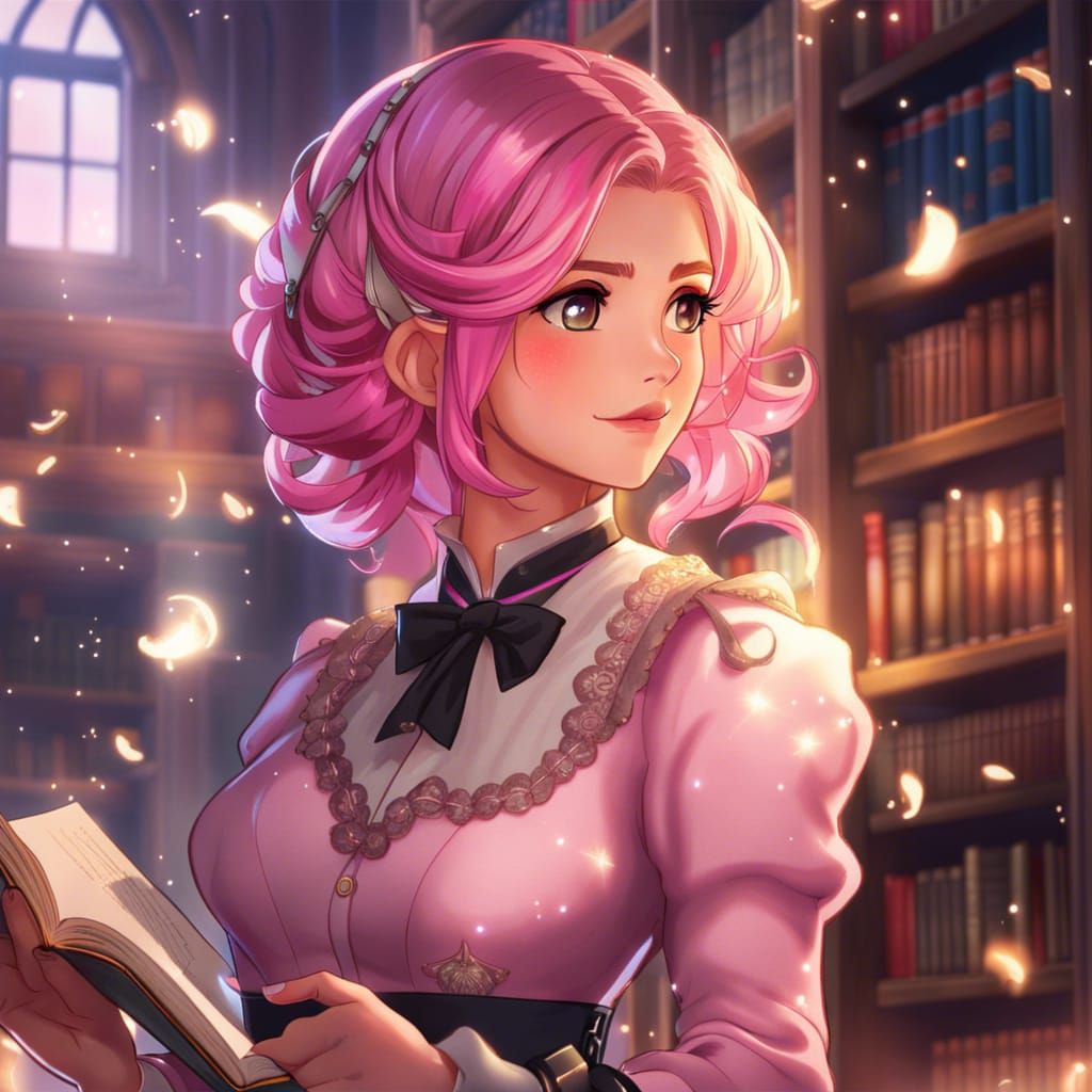Victorian Woman with Book in Anime Style