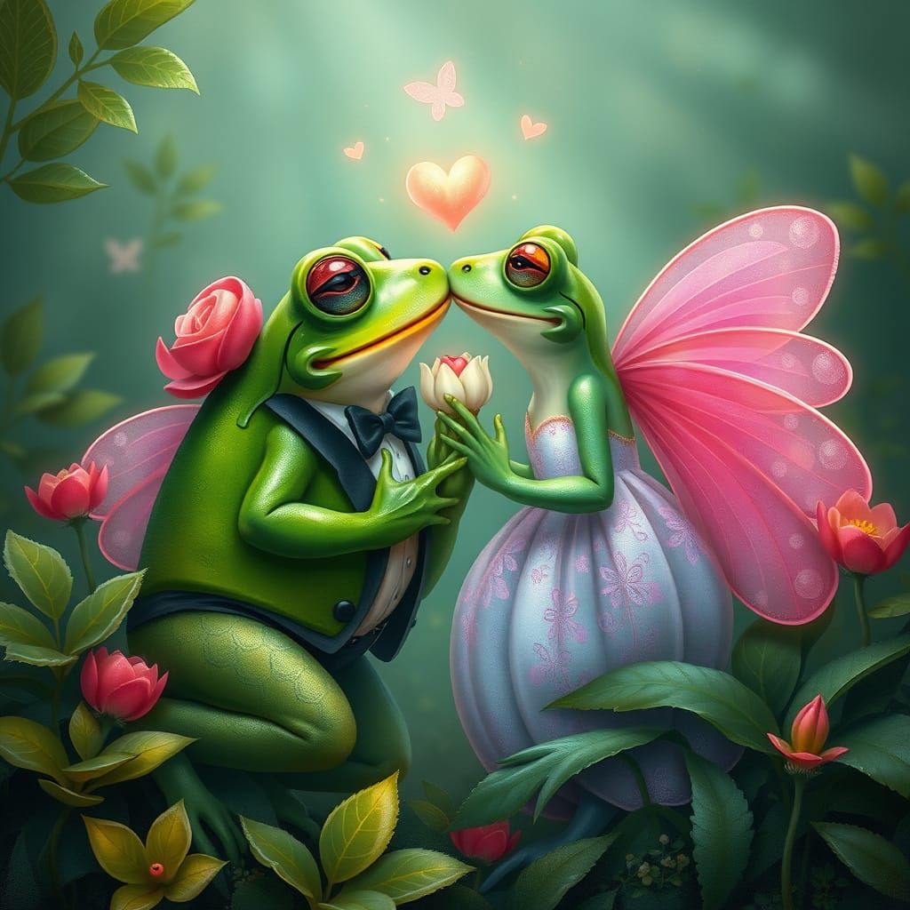 Romantic Frog Transformation in Whimsical Style