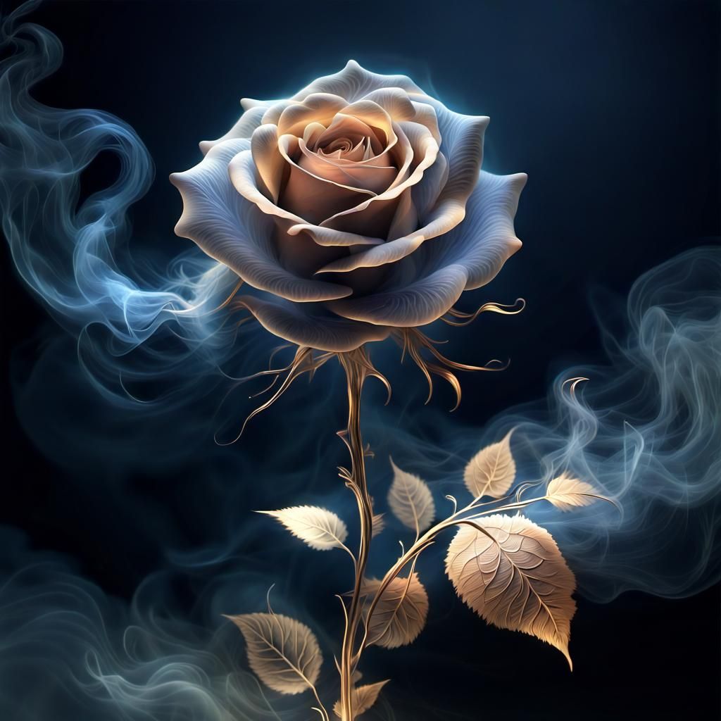 Ethereal Phantom Rose Made of Smoke Fractals
