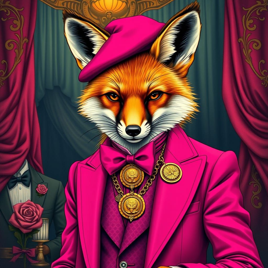 Fox in a Fuchsia Masquerade Attire