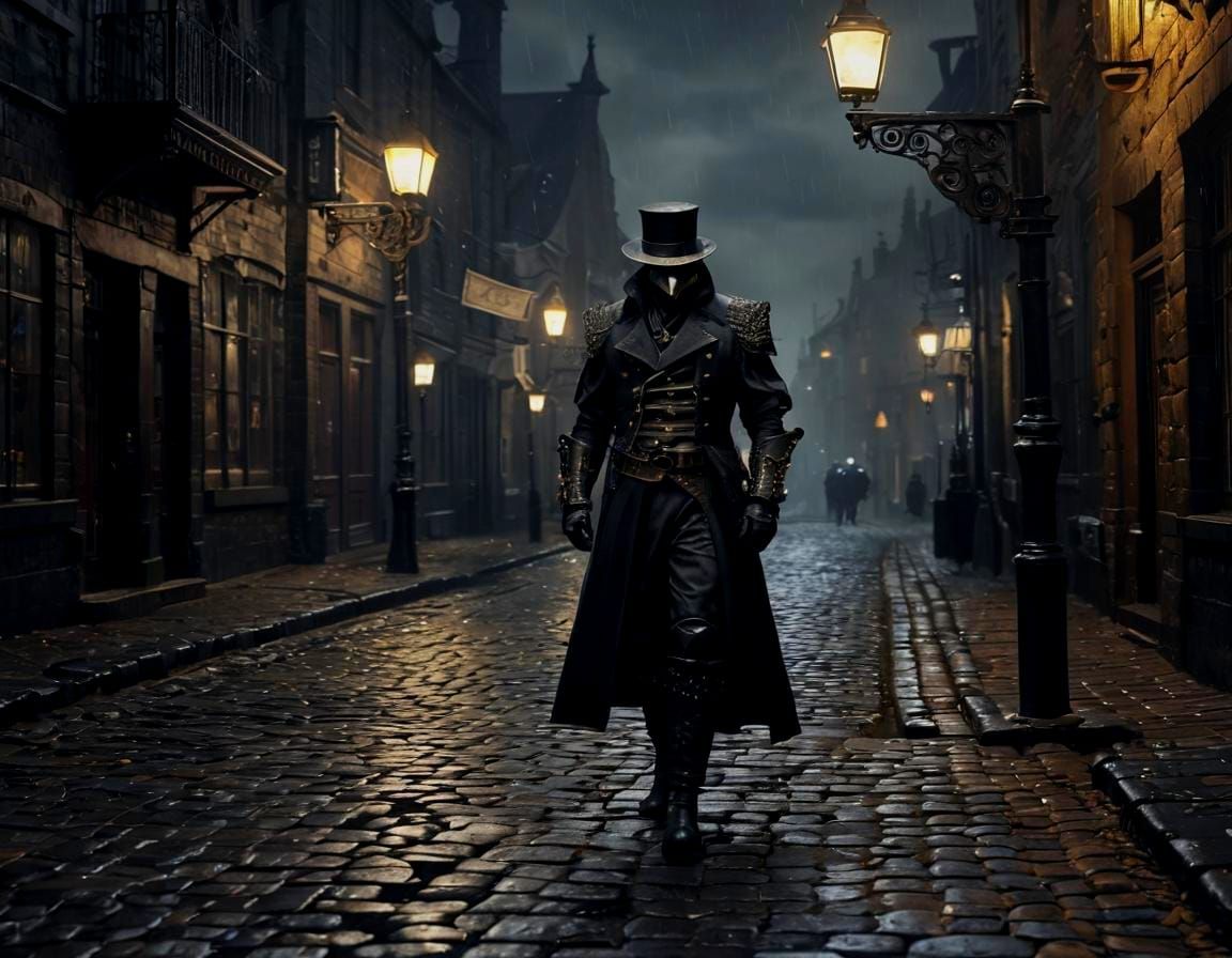Victorian Plague Doctor in Dark Fantasy CGI Style