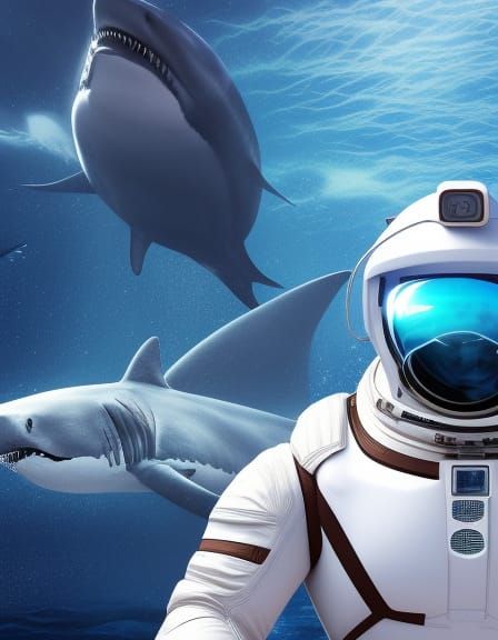 Astronaut Rides Shark in Galaxy Ocean: Hyperrealistic Sci-Fi