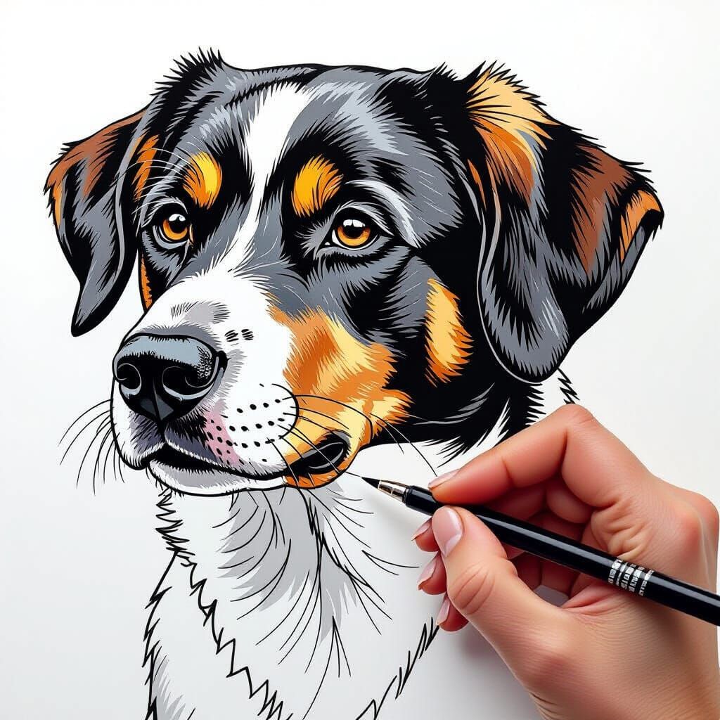 Minimalist Single-Line Dog Drawing in Black Ink