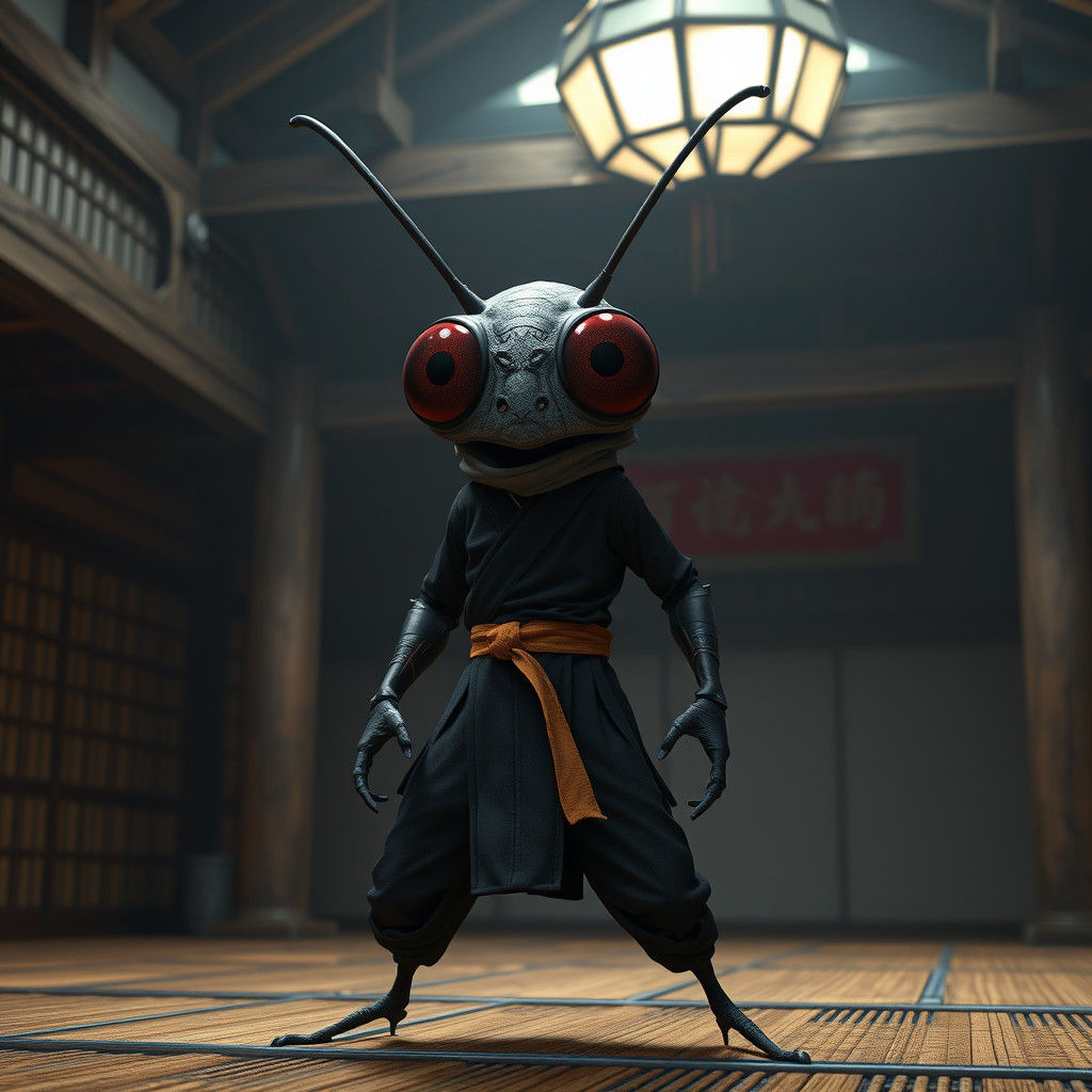 Flea Ninja Bruce Lee in Dojo: 8K 3D Render