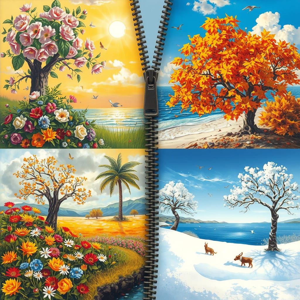 Surreal Seasons Unzip: Whimsical Dreamscapes in Four Corners