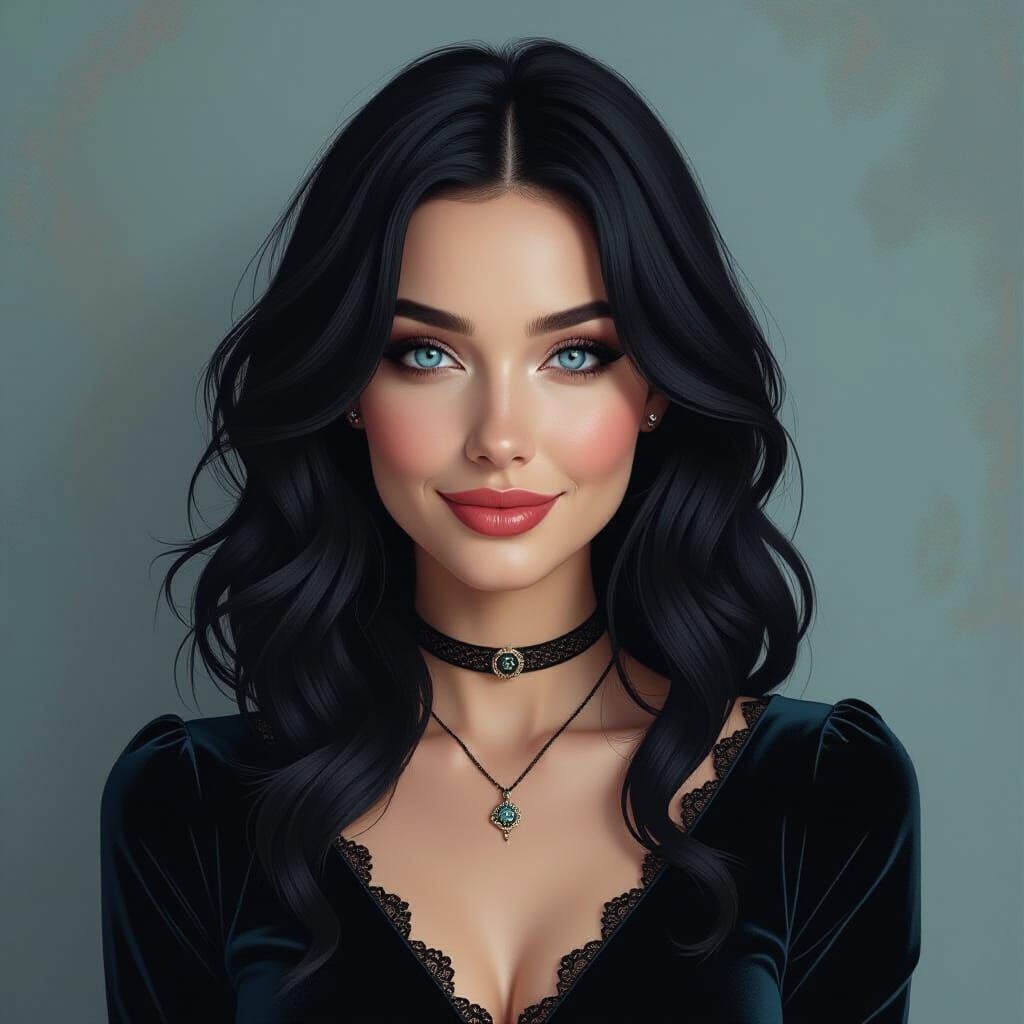 Smiling Goth Woman with Velvet Clothing