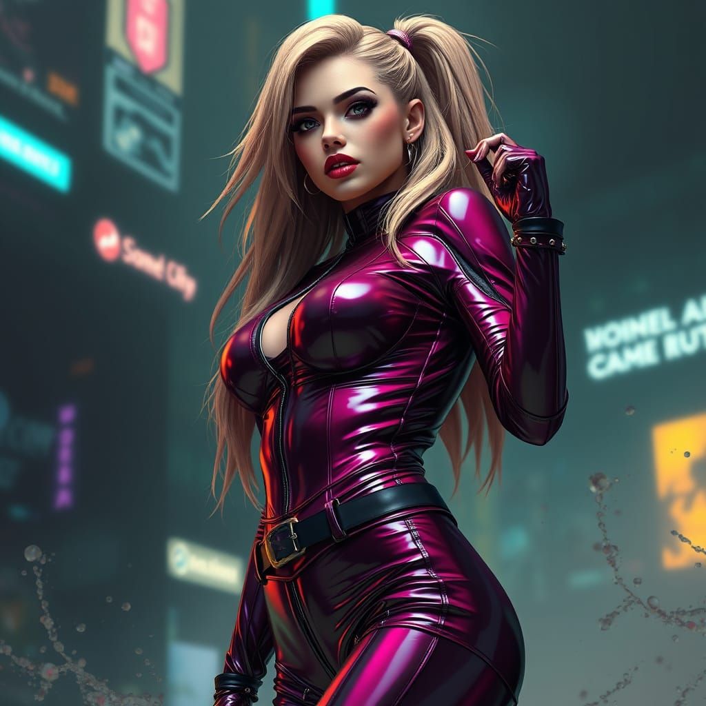 Cyberpunk Woman in Chrome Outfit: Detailed Digital Art