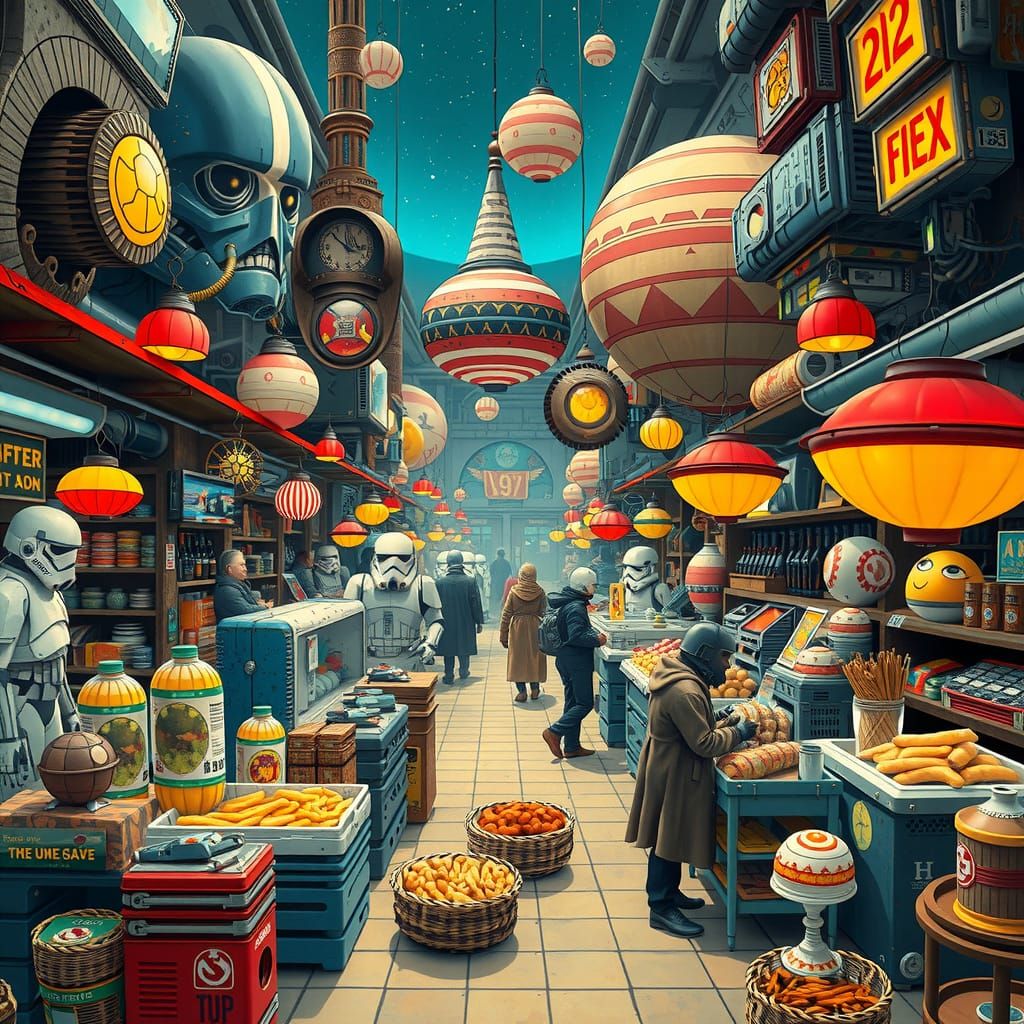 Vibrant Star Wars Marketplace with Exotic Sci-Fi Goods