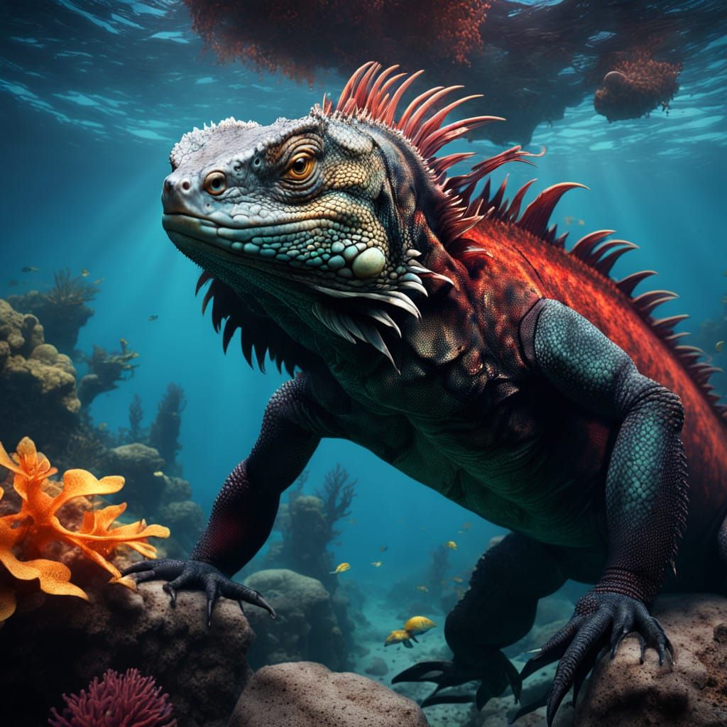 Underwater Marine Iguana in the Galapagos
