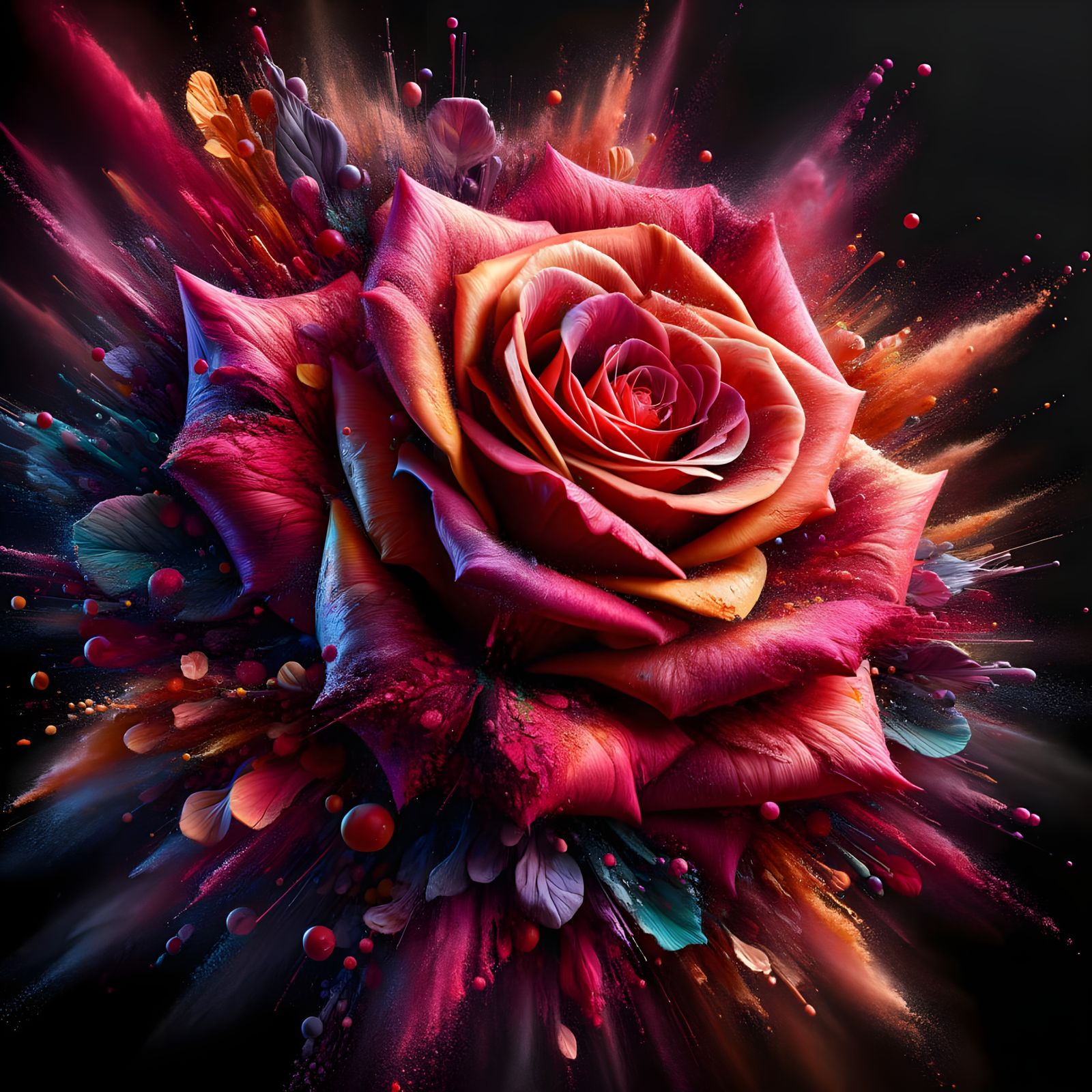Bird's Eye View of a Large Rose in Splash Art