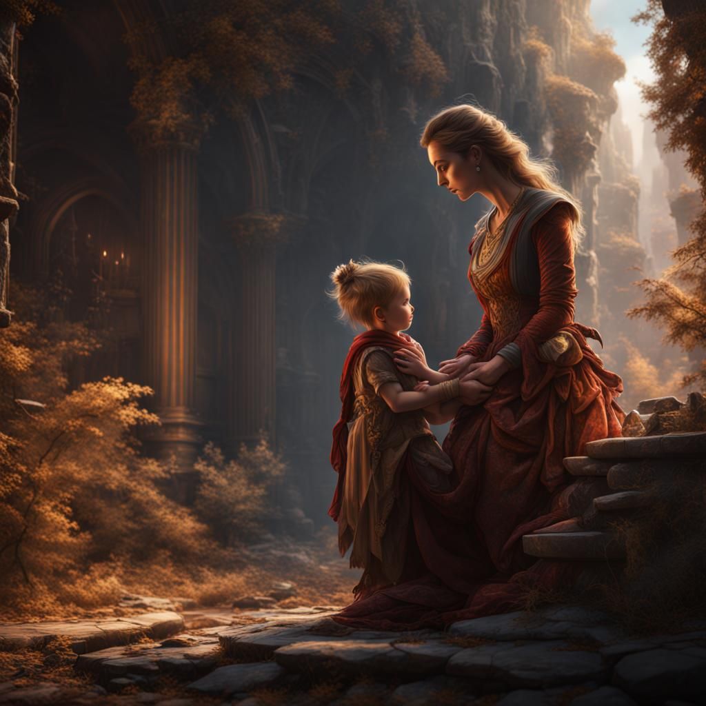 Loving Mother and Child: Detailed Matte Painting