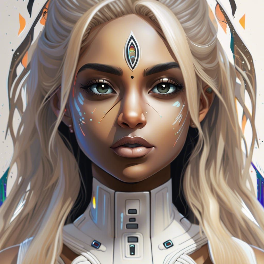 Futuristic Indian Girl in White Bodysuit
