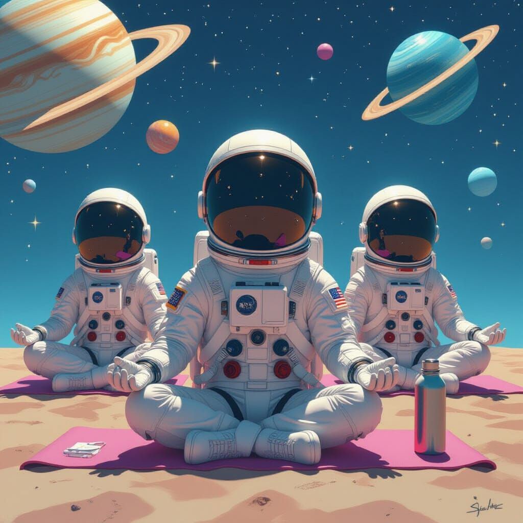 Astronauts Doing Yoga in Space Digital Art