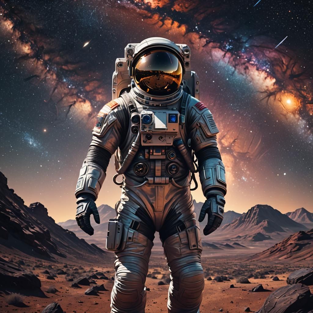 Astronaut on Distant Planet in Art Nouveau Style
