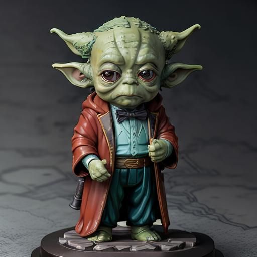 Baby Yoda Action Figure in Suit, Cell Shaded Graphics
