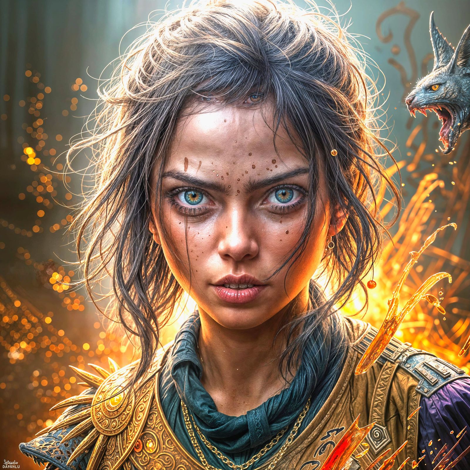 Savage Daughter in Hyperrealistic Splash Art