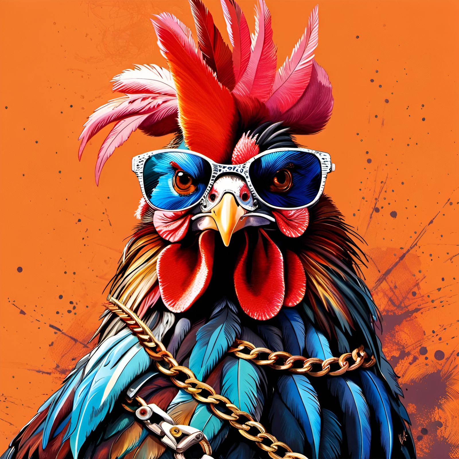 Punk Rock Rooster Portrait in Hyperrealistic Style