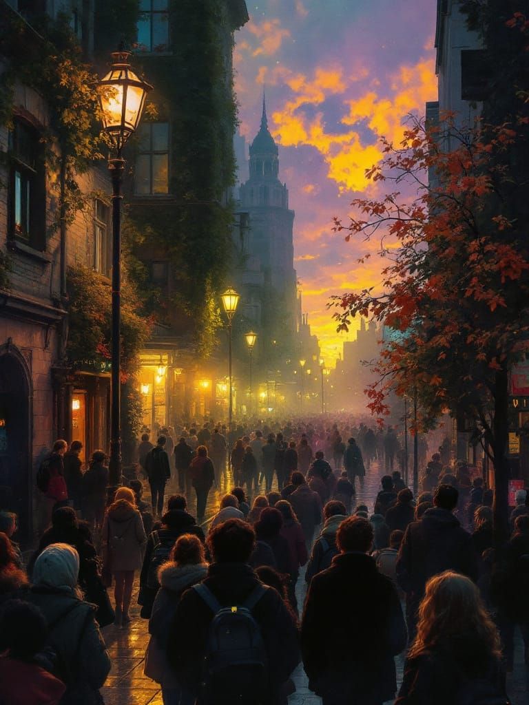 Ethereal Twilight Commute in Luminous Romantic Style