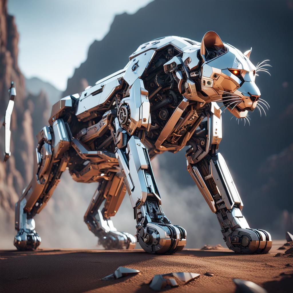 Futuristic Mountain Lion with Intricate Mech Details