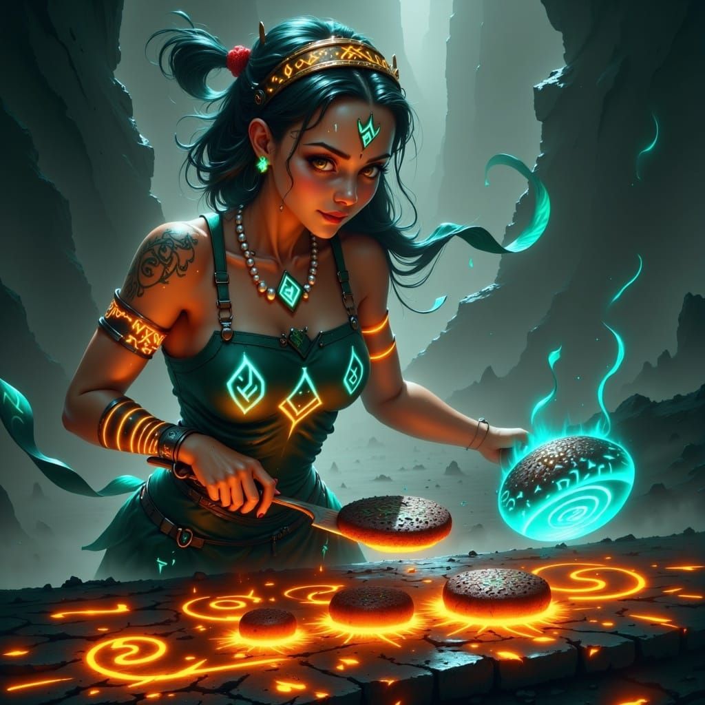 Wilma Flintstone Grills Burgers with Glowing Runes