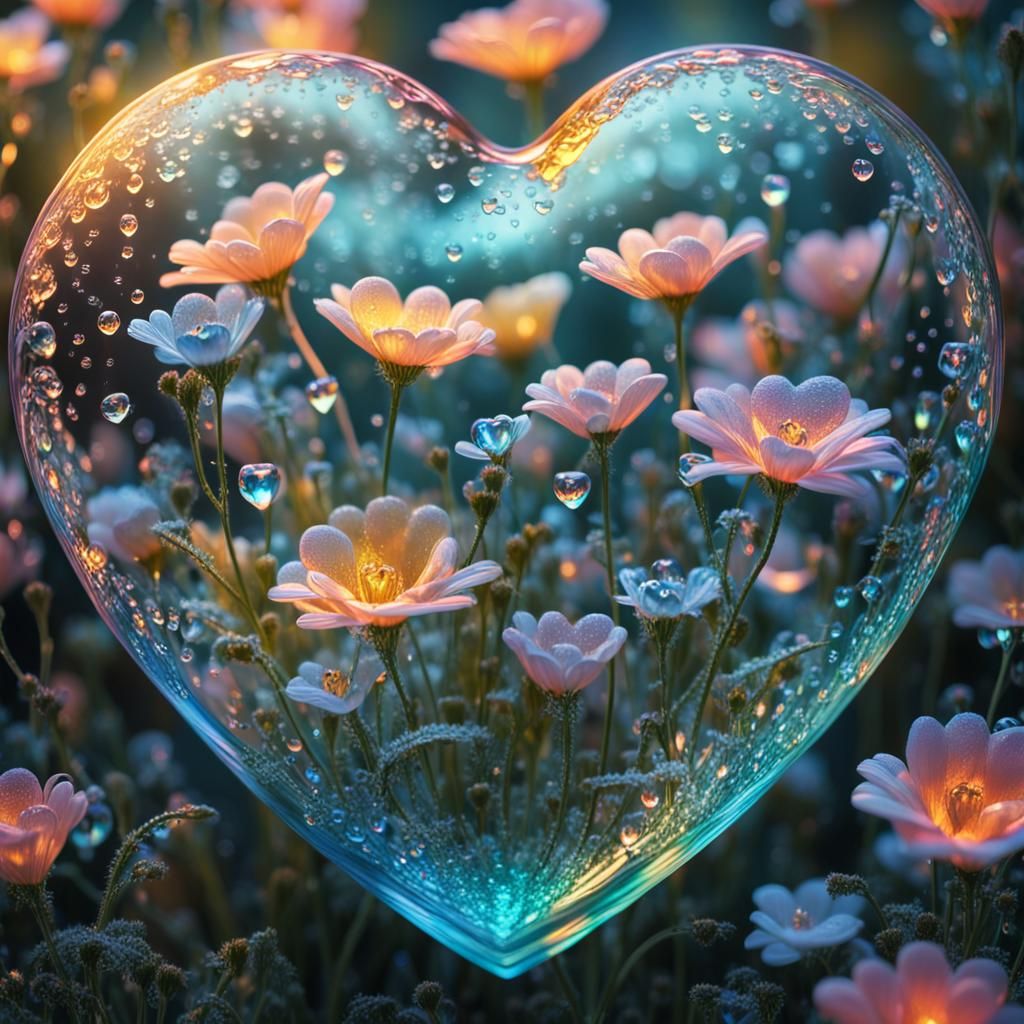 Flowers in a heart of glass