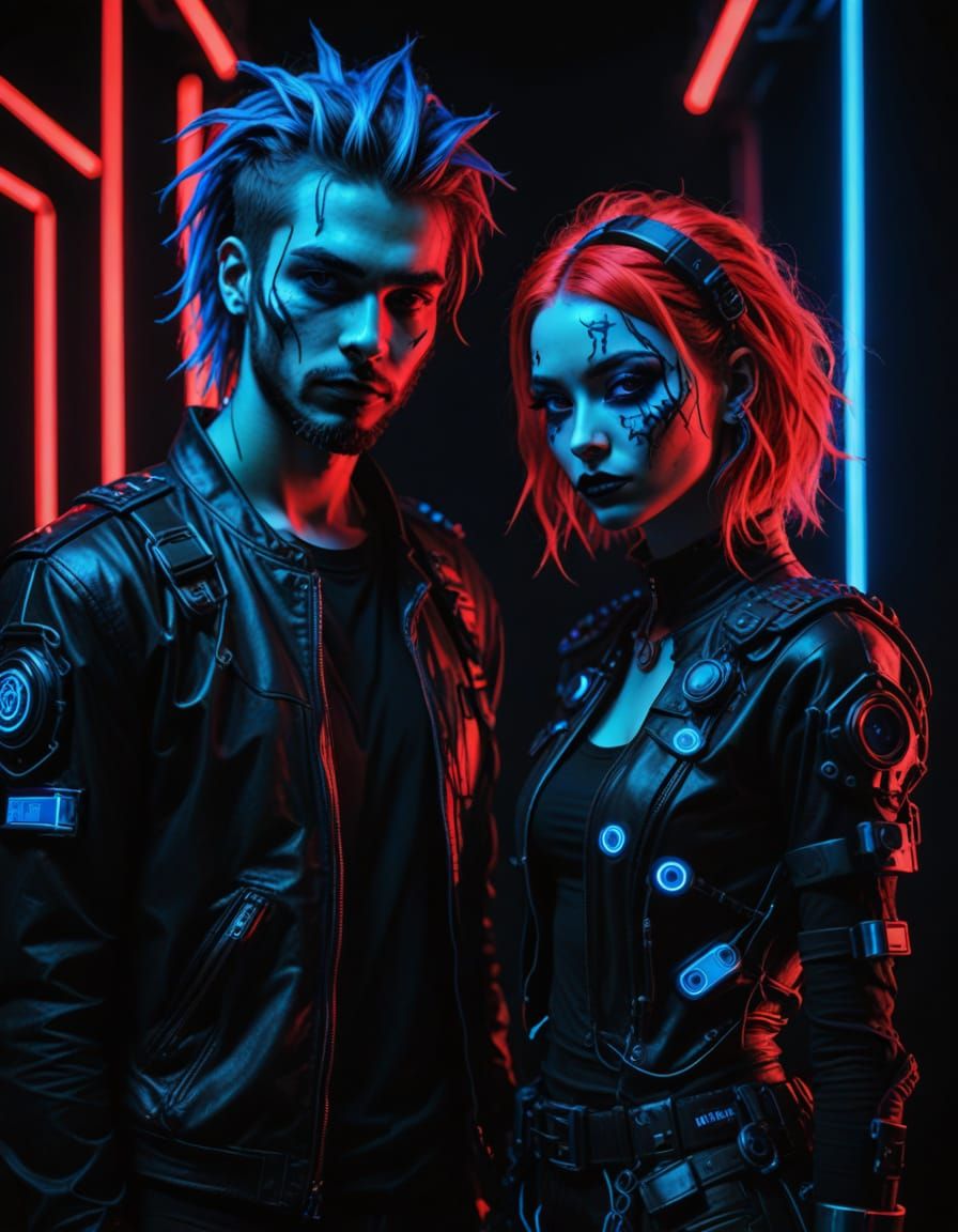 Cyberpunk Couple in Neon Hues