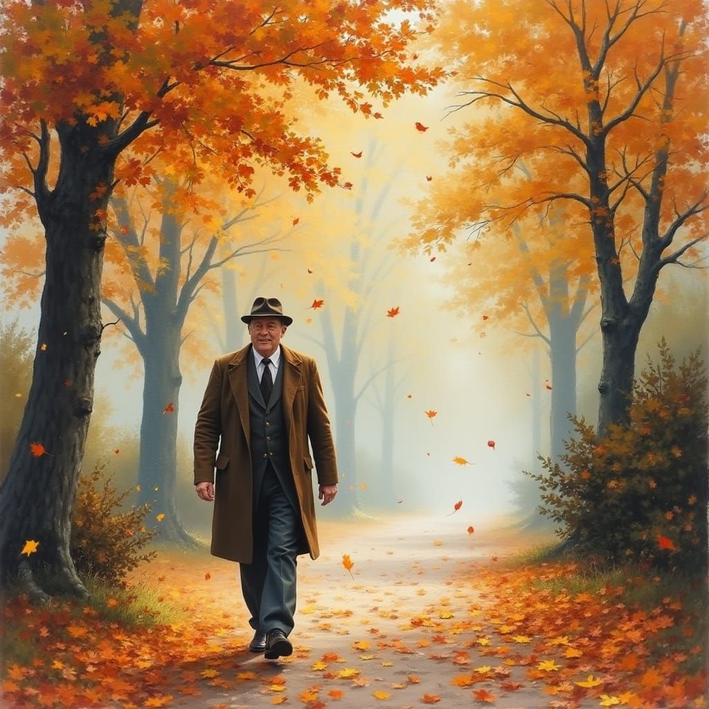 Autumn Romance: 1950s Gouache Impressionist Scene